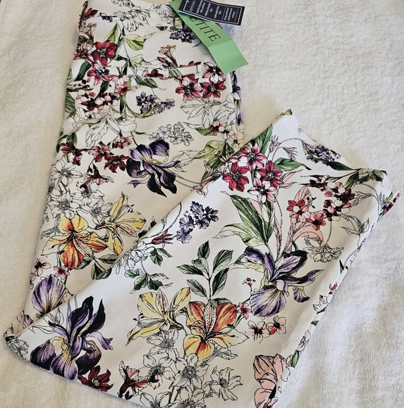 NEW LARK + GREY Petite Cropped Stretchy Zip Floral Print Pant Size 8 - Picture 1 of 14